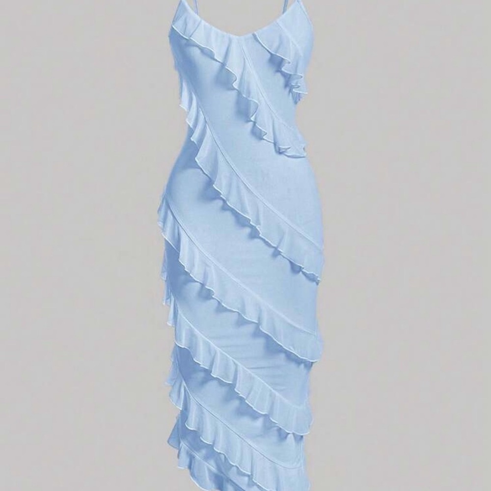 Shein Elegant Blue Ruffle Dress